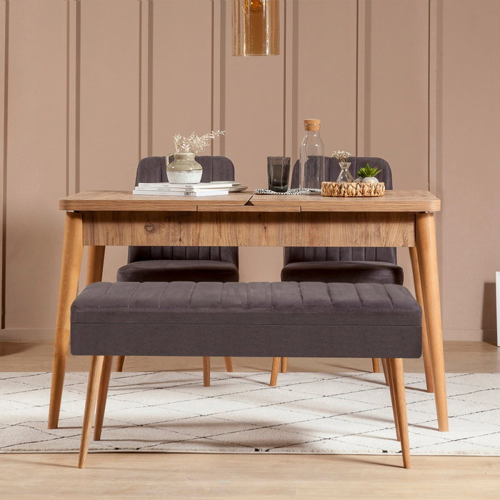 Hanah Home Vina 0701 Conjunto de Mesa de Comedor Extensible y Sillas, Pino Atlántico y Antracita Hanah Home Vina 0701 Conjunto de Mesa de Comedor Extensible y Sillas, Pino Atlántico y Antracita